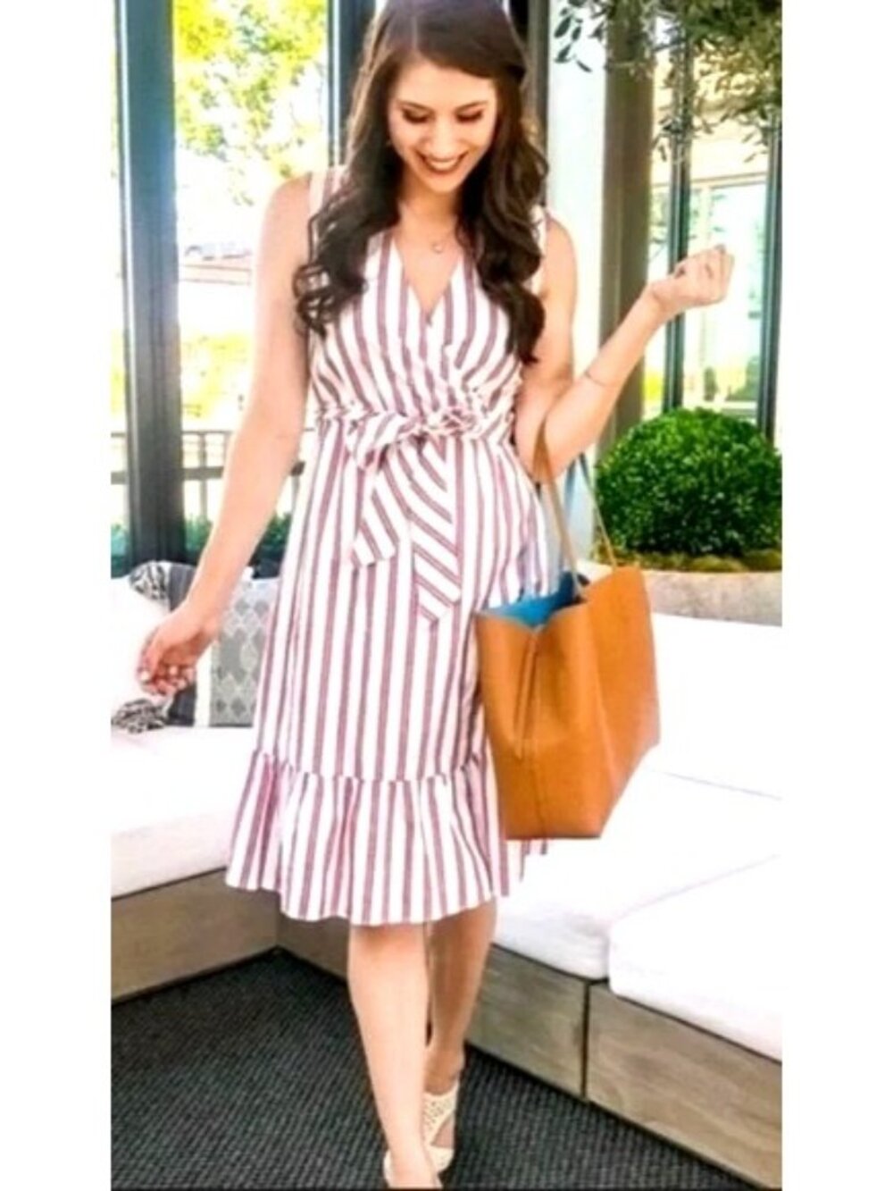 Draper James Red & White Striped Sleeveless Wrap Dress With Ruffle Hem Size 6
